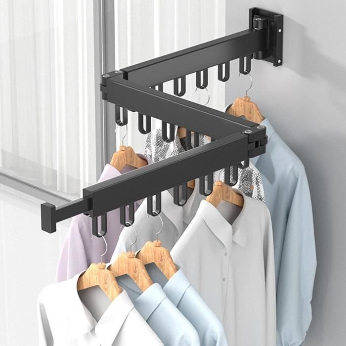 Porte-linge Mural Pliable En Aluminium HEIJIA - Noir, Gain De Place
