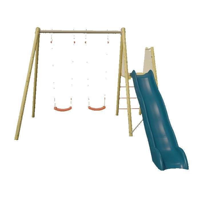 Portique pour 4 enfants - Marque - Modèle - Balançoires - Plateforme toboggan