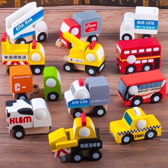 En Bois 12pcs Petite Voiture Jouet Vehicule Voiture De Camion
