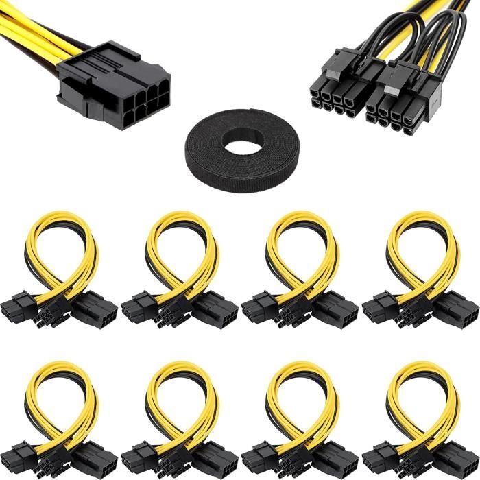 Câble Adaptateur PCIe 6 Broches Vers 8 Broches (22 Cm) - Lot De 2, Noir/Jaune, Pour Cartes Graphiques
