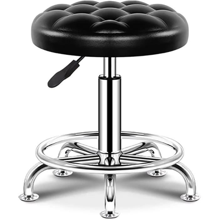 Tabouret à roulettes Siège rembourré pivotant 360° Hauteur réglable Noir bureau - Maison