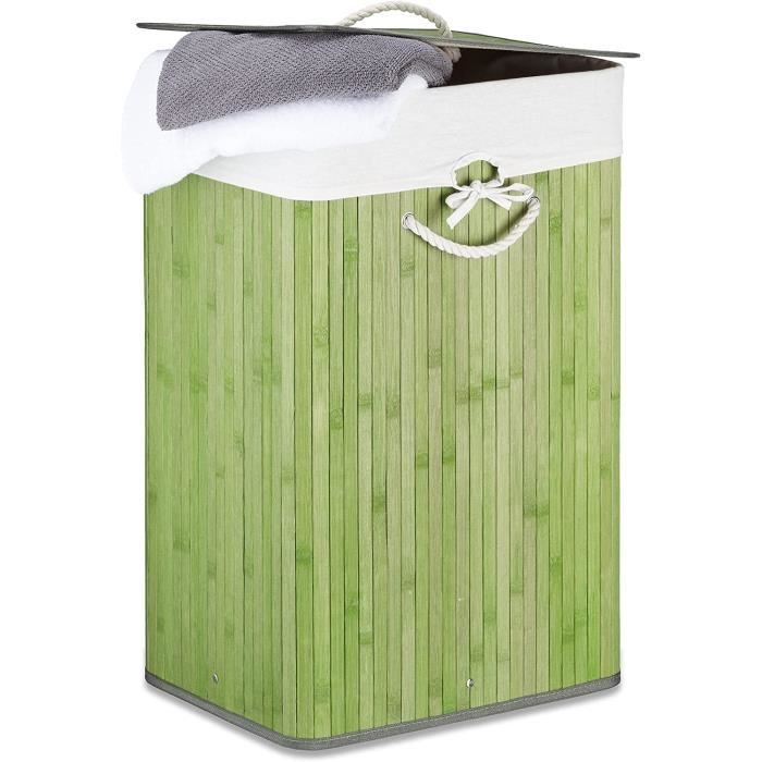 Panier corbeille à linge rond couvercle 63 cm bambou nature