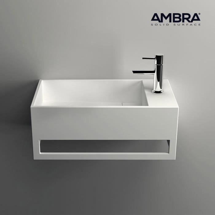 Lave-mains suspendu en Solid surface - Mona D Blanc - Rectangulaire - Ambra