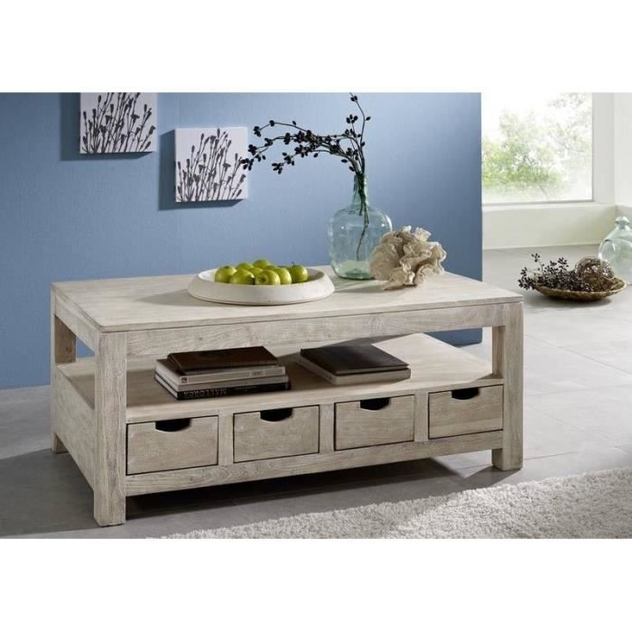 Table basse 120x70cm - Bois massif dacacia blanchi - NATURE WHITE #33 Table basse 120x70cm - Bois massif dacacia blanchi - NATURE WHITE #33