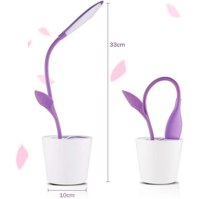Lampe de Bureau Sans Fil Lampe de Table Liseuse LED Tactile Luminosité Ajustable avec Pot à Crayon Bureau Décoration-Violet