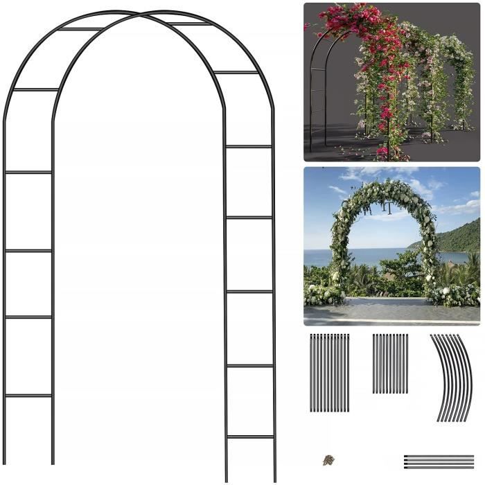 Arche de jardin en métal avec cadre en acier - 240 x 140 x 38 cm - Pour plantes grimpantes - Résistant aux intempéries - Noir