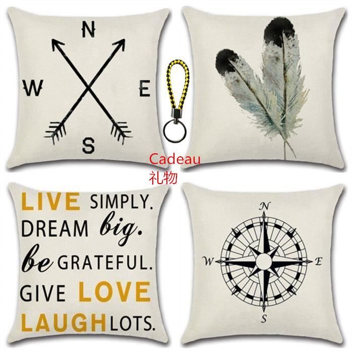 4 Pcs Housses de Coussin Multicolores Coton et lin Décoration Pour Carré Décoratif Canapé Lit Voiture 45x 45cm