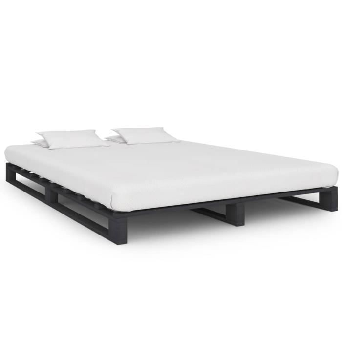 Cadre de lit de palette en bois massif gris - Seller•FR® - 140 x 200 cm