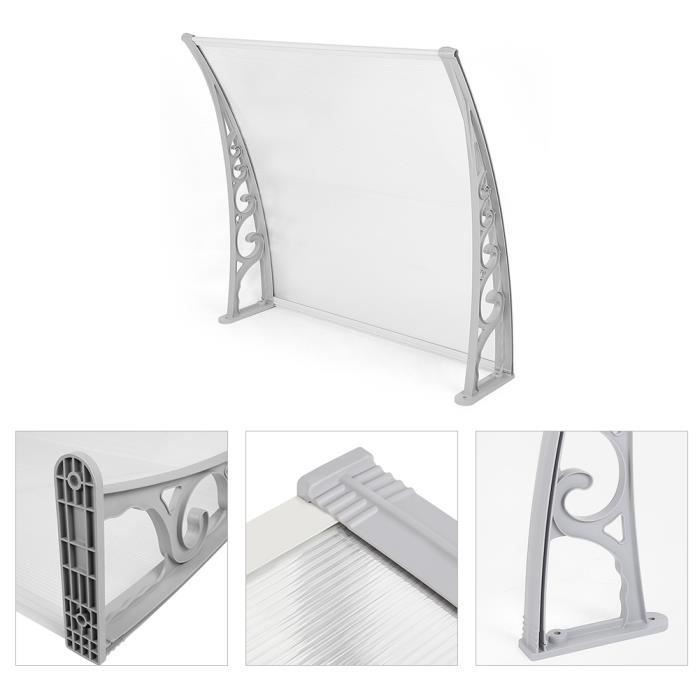 Auvent Avant-toît Porte Transparent - YIS - 100 x 60 cm - Polycarbonate - Aluminium