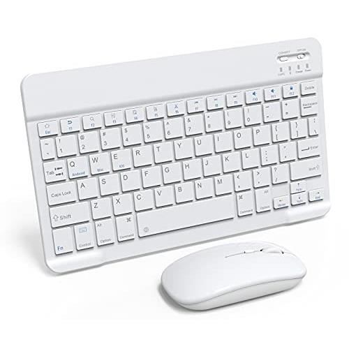 Clavier,Ensemble clavier et souris Bluetooth sans  fil,portable,Rechargeable,pour tablette Android,iPhone- White Combo -10inch