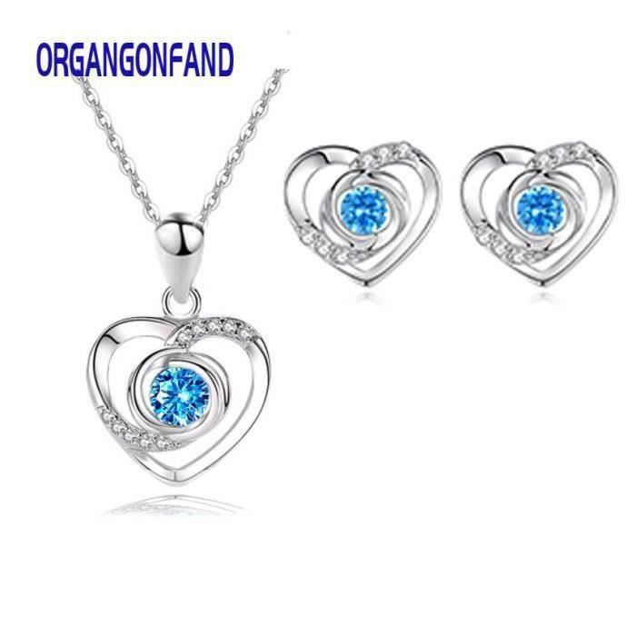 Ensemble Collier Et Boucles D'Oreilles Cœur 3D En Argent Sterling 925 - Superbe Détail - Occasion