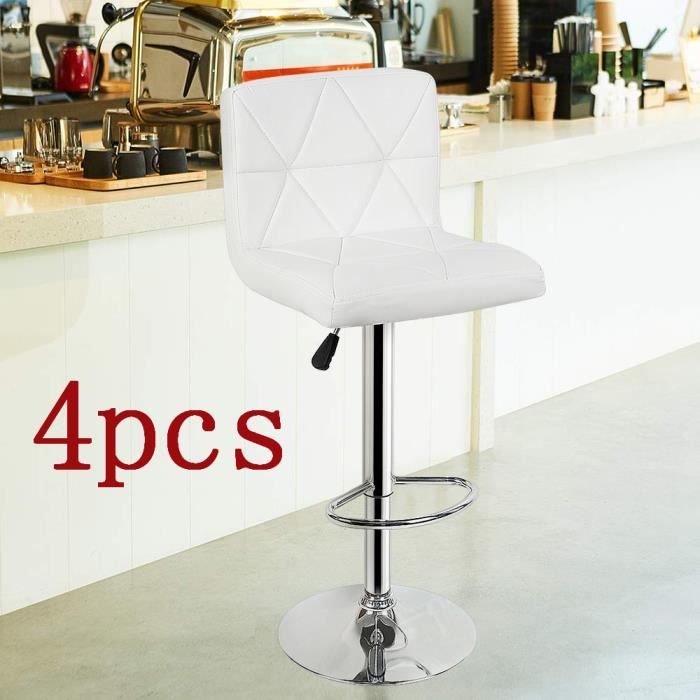 b.livem®lot de 4 chaises de bar modernes, réglables, en similicuir, pivotantes, blanches