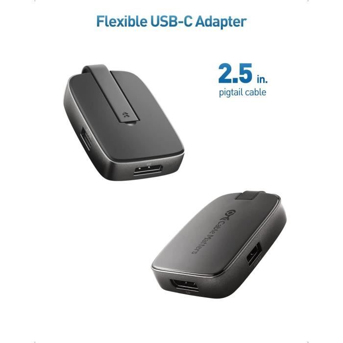 Cable Matters USB C Multiport Adapter (USB C Hub with DisplayPort 8K), 2X USB 2.0, Fast Ethernet, and 60W Charging in Black - Thunderbolt 4 / USB4 / Thunderbolt 3 Port