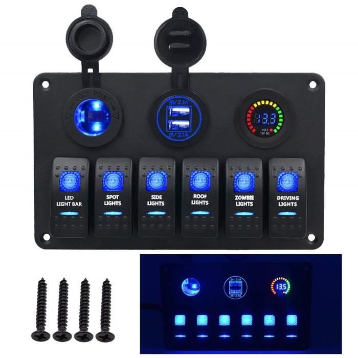 6 Gang Imperméable à l’eau Voiture Auto Bateau Marine LED Rocker Switch Panel Disjoncteurs Voltmètre Numérique Allume-Cigare