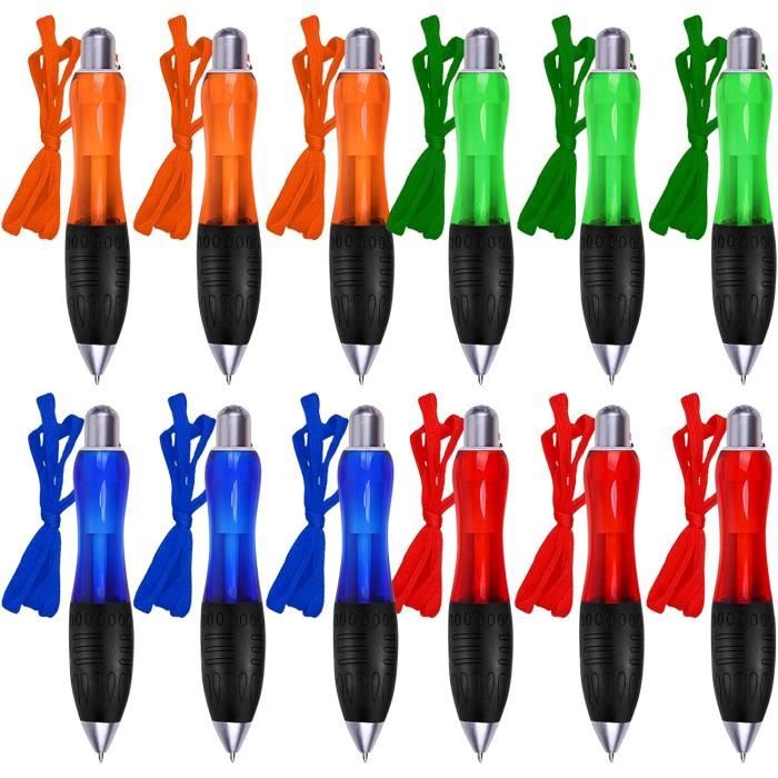Lot de 6 stylos à bille rétractables avec clip mousqueton, stylos à
