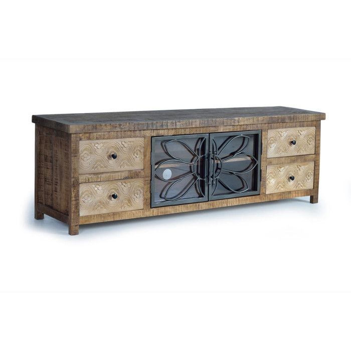 Meuble TV - Giner y Colomer - Bois Manguier - Marron Vieilli - 4 Tiroirs - 2 Portes Métalliques Meuble TV - Giner y Colomer - Bois Manguier - Marron Vieilli - 4 Tiroirs - 2 Portes Métalliques