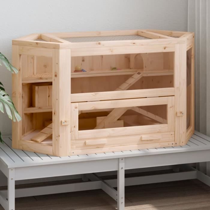 Comparer les prix de Cage à hamster - YW Tech - 80x40x43 cm - Bois massif de sapin - Accessoires inclus - Facile à nettoyer