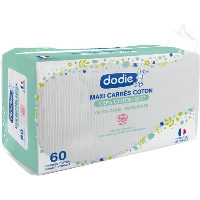 Dodie Hygiène & Soin Maxi Carrés Coton Bio 60 unités