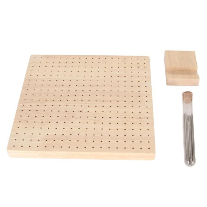Grande Planche De Blocage Carrée En Bois Avec Tiroirs Et 29 Broches - 29x29cm Pour Crochet Et Tricot