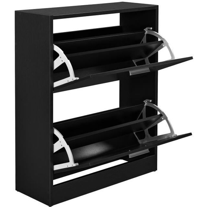 [en.casa]® Étagère Armoire Meuble à Chaussures de Rangement noir 2 Compartiments