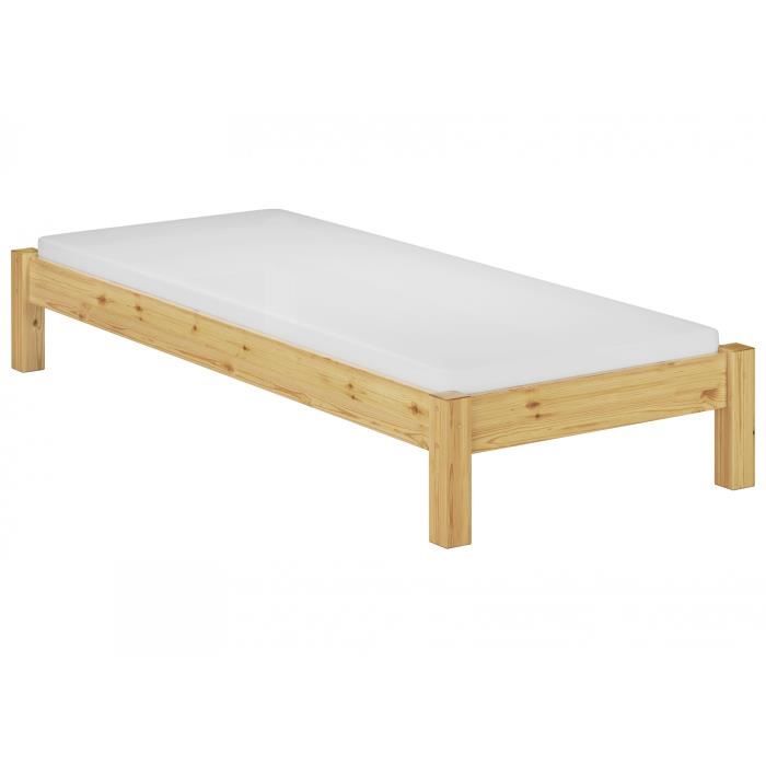 lit futon en pin massif naturel - erst-holz - 80x200 - sommier à lattes en bois et matelas