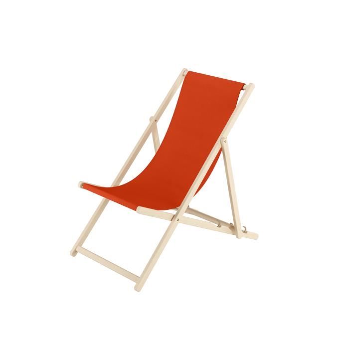 Chaise longue de jardin terracotta chilienne bain de soleil pliant en bois naturel V-10-309N [Modèle base]
