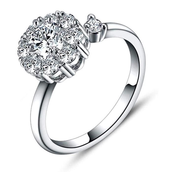 ESTINK Bague femme Bague ronde de luxe en Zircon rotatif pour