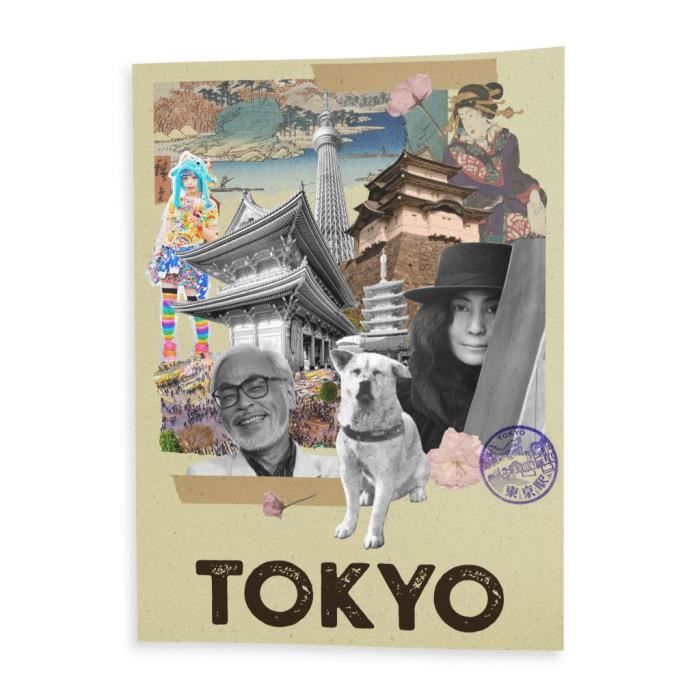 Affiche Tokyo Japon avec Cadre (Bois) 21x29,7 cm