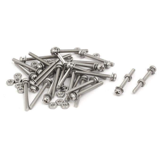 Lot De 25 Sets Boulons M3x25mm Acier Inox 304 - Vis Tête Cruciforme, écrous, Rondelles, Neuf