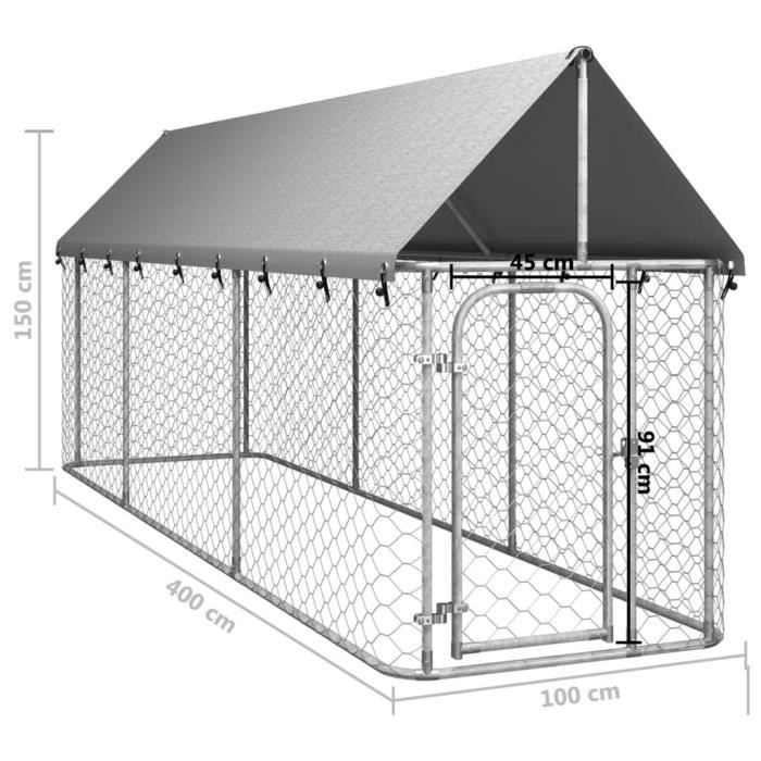Chenil extérieur avec toit pour chiens 400x100x150 cm Type MLP