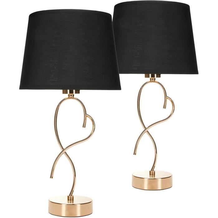 BRUBAKER Set de 2 lampes de table ou de chevet Heart Swing - lampe de table en métal incurvée - hauteur 49 cm, Noir doré