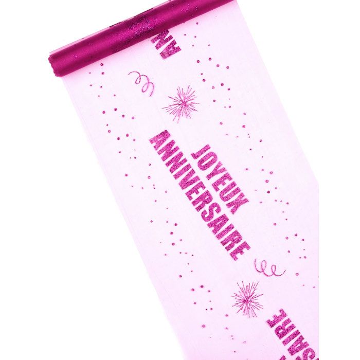 Chemin De Table Organza Joyeux Anniversaire Fuchsia Achat Vente Chemin De Table Cdiscount
