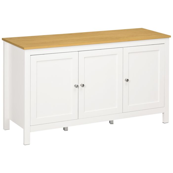 Buffet - HOMCOM - meuble de rangement 3 portes 2 étagères réglables plateau aspect bois - bois - 120x40x70cm - blanc