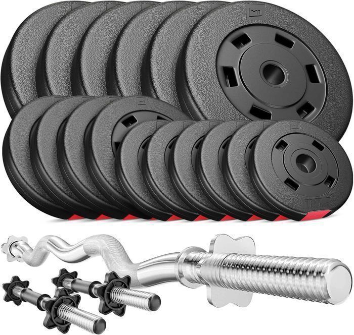 Hop-Sport Ensemble dhaltères 56 kg Barre longue SZ 120 cm Barres courtes 45 cm Disques de poids 6x5 kg 4x25 kg 6x125 kg