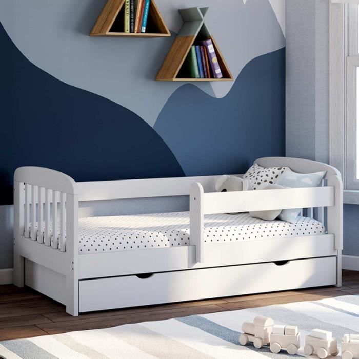 idmarket lit enfant 80 x 160 cm lilia 1 tiroir de rangement avec sommier et barrières