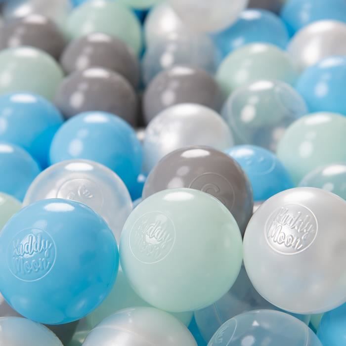 KiddyMoon 100-6Cm ∅ Balles Colorées Plastique Pour Piscine Enfant Bébé Fabriqué En EU, Perle-Gris-Transparent-Baby Blue-Menthe
