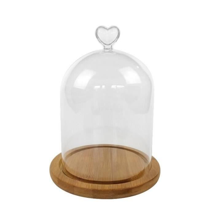 Cloche Dôme En Verre Avec Base Bois Blanc - Idéal Décoration Saint-Valentin Et Fête Des Mères 11.3x16.3 Cm