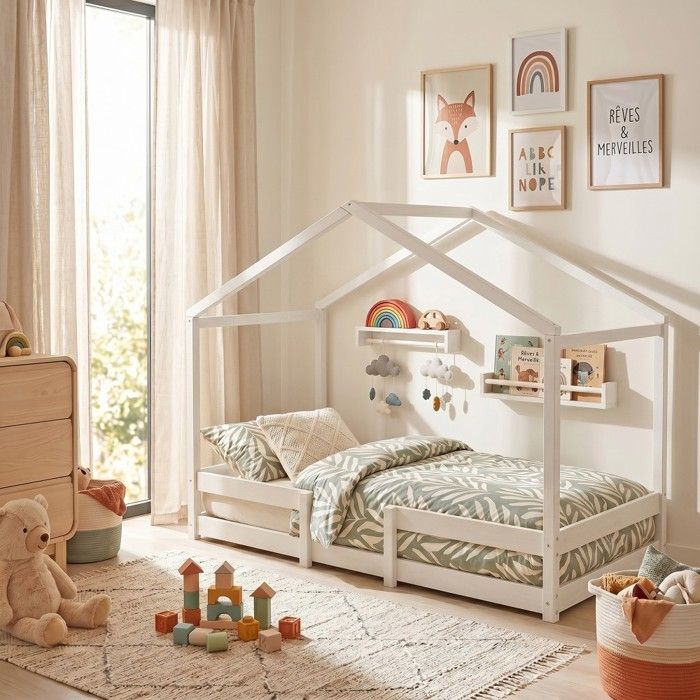 Lit cabane INDIANA 90x190 + sommier / blanc