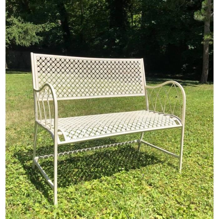 banc de jardin auguste banquette 2 personnes fauteuil double d exterieur en metal blanc 57x93x105cm 93 cdiscount jardin