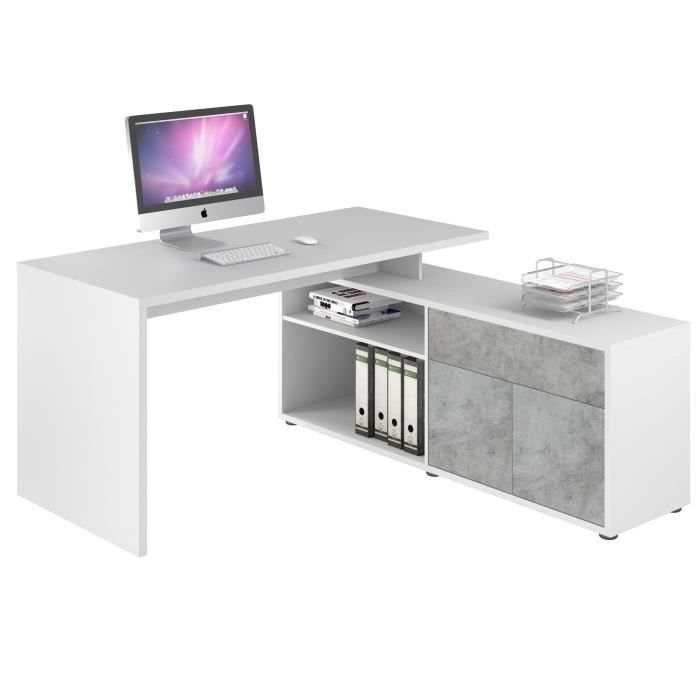 Matelpro Bureau D Angle Contemporain Coloris Blanc Gris Pierre