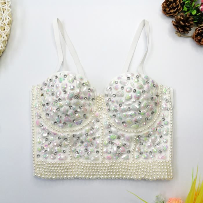 Corset Bustier Alice + Olivia Perles & Strass - Taille 6 Bleu Argenté - NEUF Avec étiquette