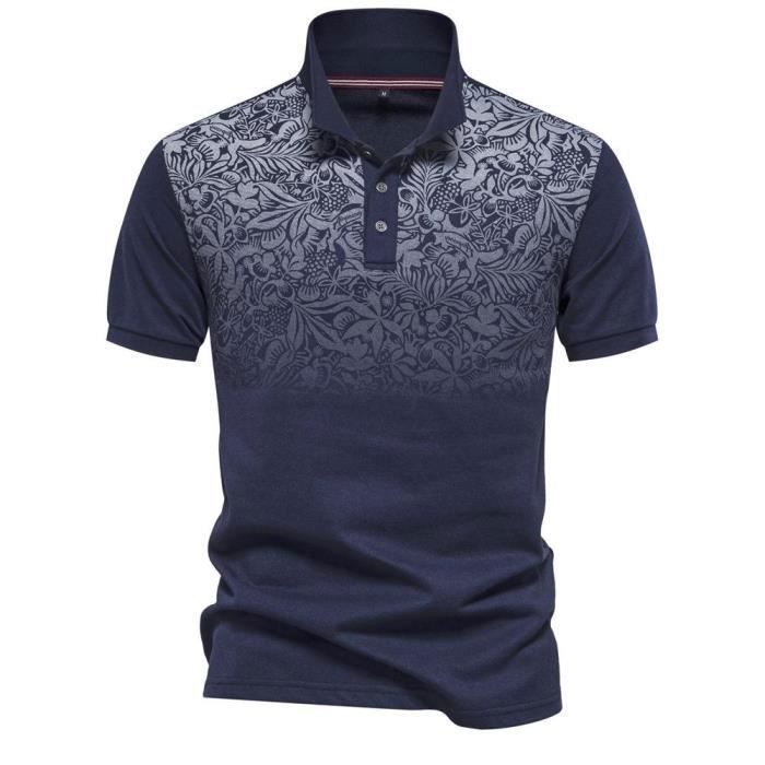 Polo Homme Polos Homme Golf avec Motif imprime degrade Polo Homme Manches Courtes a Legers Respirant Bleu Marine