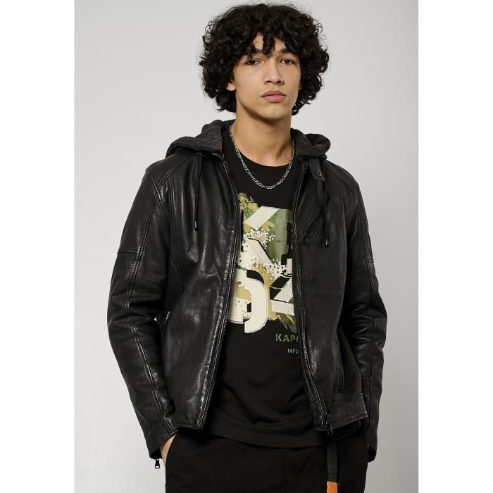 Veste en cuir KAPORAL LUINE Noir Capuche amovible