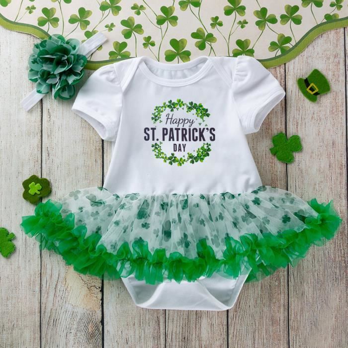 Robe De Barboteuse Pour Nouveau Ne Bebe Fille Lettre Saint Patrick Avec Bandeau Vert Vert Cdiscount Pret A Porter