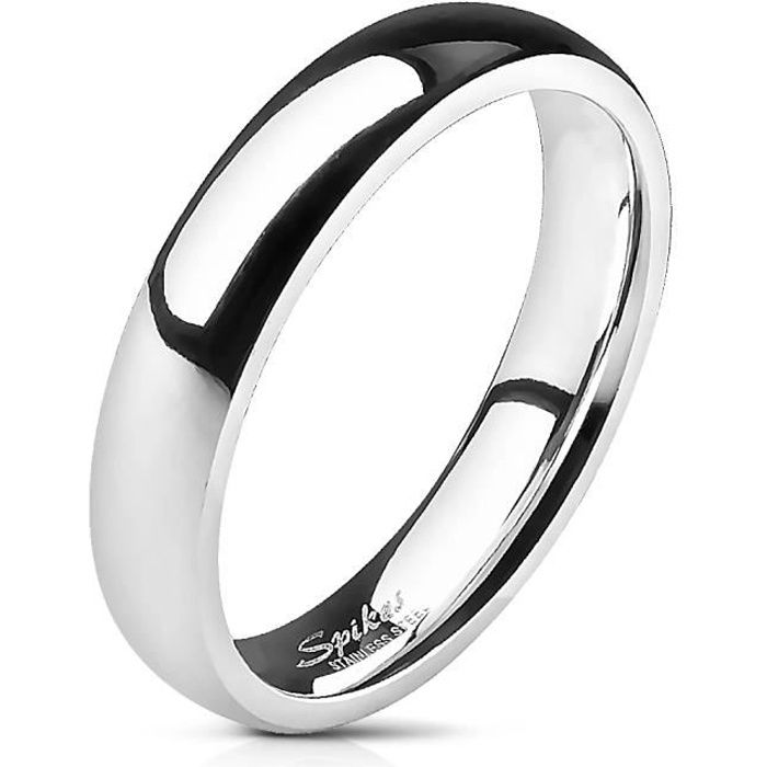 Bague En Acier Inoxydable Poli Miroir – Anneau Simple 4 Mm – Taille 48 à 69 – Homme Et Femme