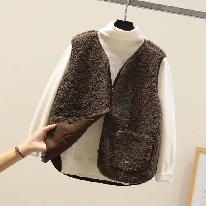 Gilet chaud et epais sans manches pour femme Type coffee Blanc Blanc Cdiscount Pret a Porter