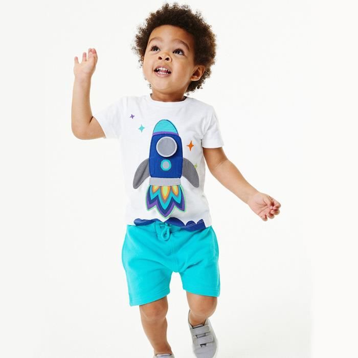 Bébé Garçon Loisirs Jogging Vêtements été Ensemble T -shirt + short 2 3 4 5  6 7 ans Blanc - Cdiscount Prêt-à-Porter