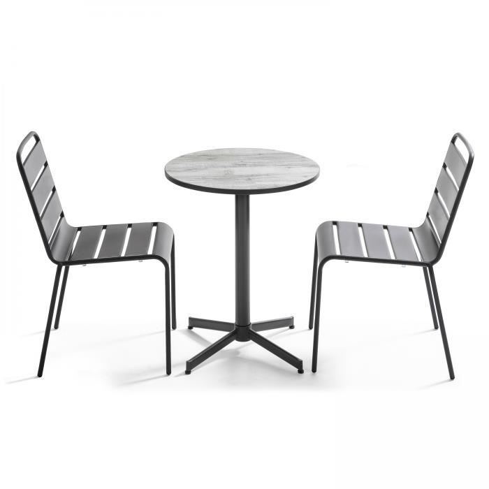 Ensemble de jardin table ronde et 2 chaises en métal gris