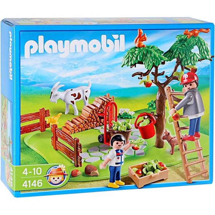 PLAYMOBIL - Cueillette pommes - 2 personnages - Accessoires de jardin - Animaux - Fruits