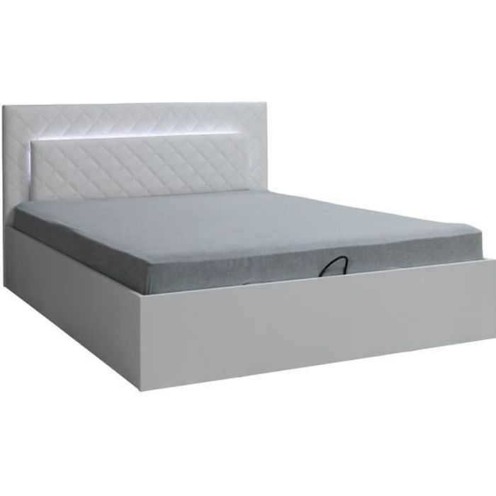 Lit PANAREA 160 x 200 cm avec option coffre et sommier Blanc Lit PANAREA 160 x 200 cm avec option coffre et sommier Blanc